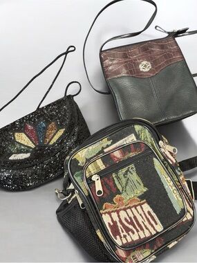 Vintage Crossbody Shoulder Purse Bag Lot Beaded Leather Tapestry Casino Evening